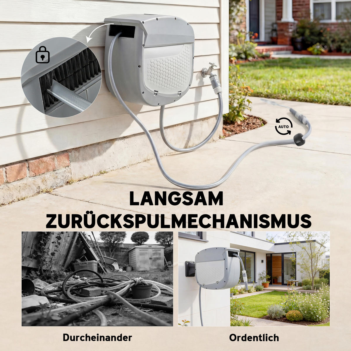 SCHLAUCHAUFROLLER 180° schwenkbar Kunststoff Grau - Grau, Kunststoff (22/35/52cm) - Outsunny