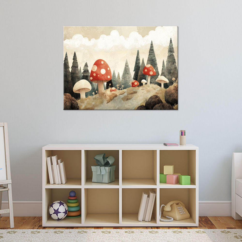 LEINWANDBILD Lein Pilze Wald Bäume Natur Beige 60x40cm - Beige, Textil (60/40cm) - Feeby