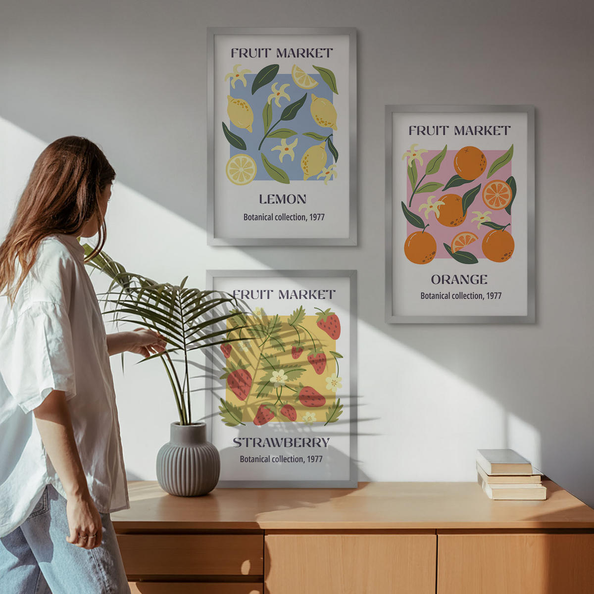 WANDBILDER 3er Set - 40x60 cm Silberner Rahmen - Fruchtposter Zitronen Erdbeeren - Silberfarben, Kunststoff (40/60cm) - ArtPrintCave