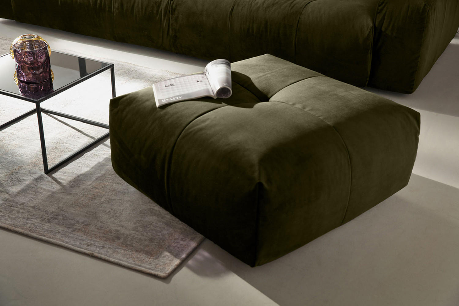 Thumbnail - Kawola Polsterhocker, Dunkelgrün, Textil, Quadratisch, 86x41x86 cm, Wohnzimmer, Hocker, Poufs