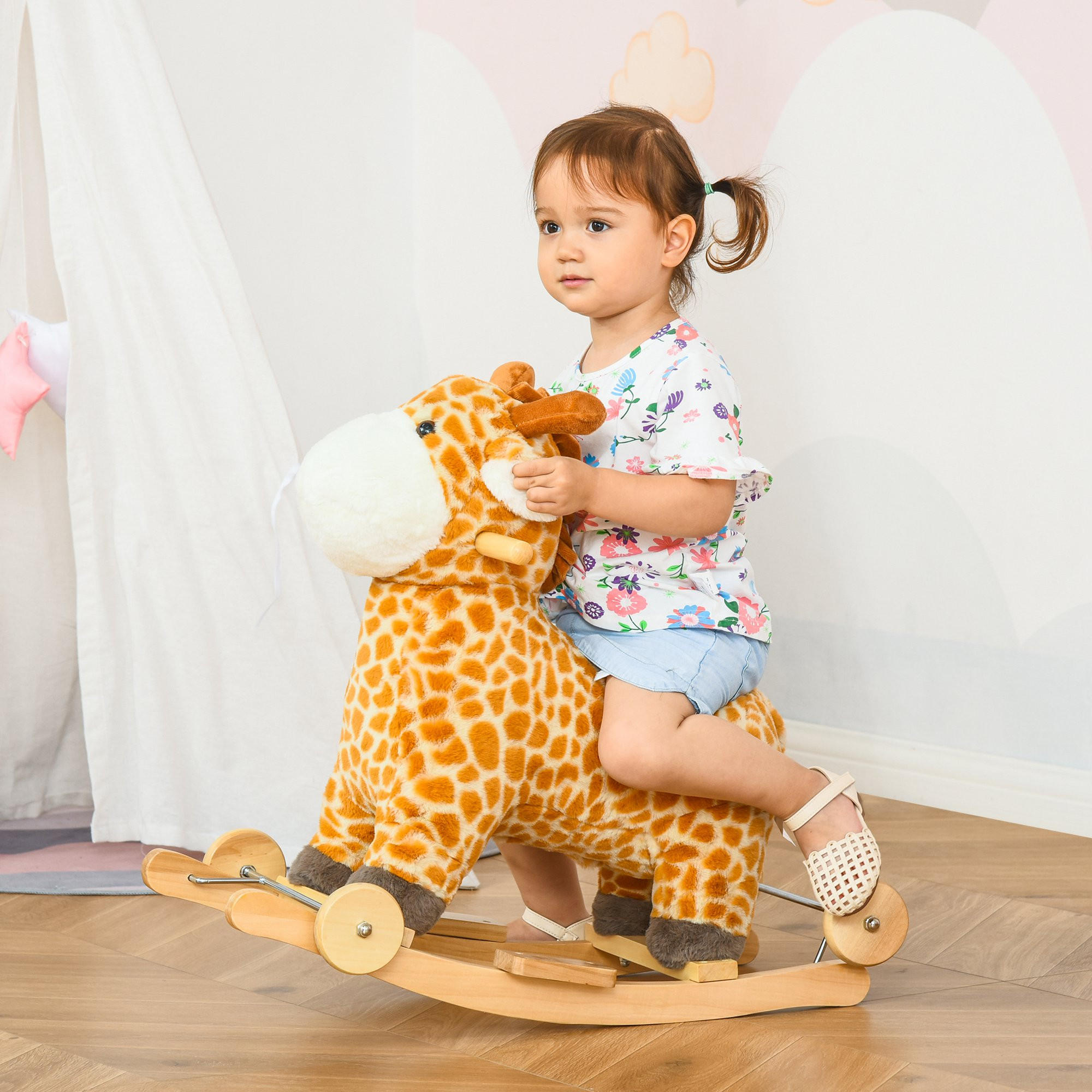 KINDER SCHAUKELTIER, Gelb, Plüsch+ Pappel - Gelb, Holz (38/63/63cm) - HOMCOM