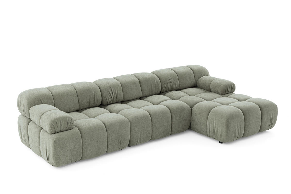 MODULARES Ecksofa MOMENTUM L, Rechts, Breite 282 cm, strukturierter Stoff, Grün - Chromfarben/Grün, Holz/Textil (155/282cm) - Muffo