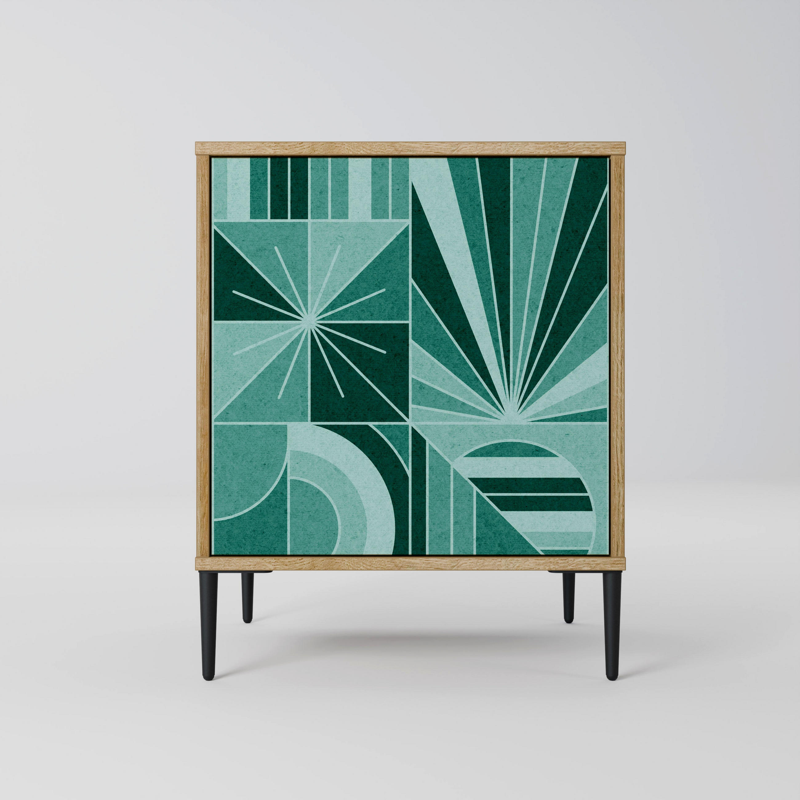 SIDEBOARD HARMONIC GRID, Eichefarben, 57,5x42x72,5 cm, Schwarze Metallfüße - Eichefarben/Multicolor, Holzwerkstoff/Metall (57.5/72.5/42cm) - SpaceRebels