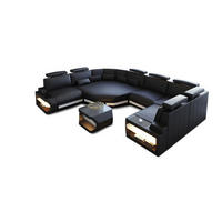 WOHNLANDSCHAFT Asti U Mini - Schwarz/Weiß, Leder (352/93/280cm) - Sofa Dreams