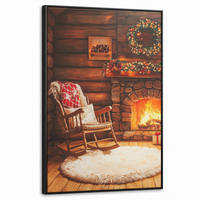 LEINWAND Bilder mit Rahmen - Winter - Weihnachten - Zuhause - Kamin - 60x90 - Bernsteinfarben, Textil (60/90cm) - MuchoWow