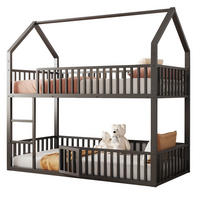 ETAGENBETT 90/200 cm in Schwarz mit Leiter und Tür aus Metall - Schwarz, Metall (90/200cm) - CHICFURN