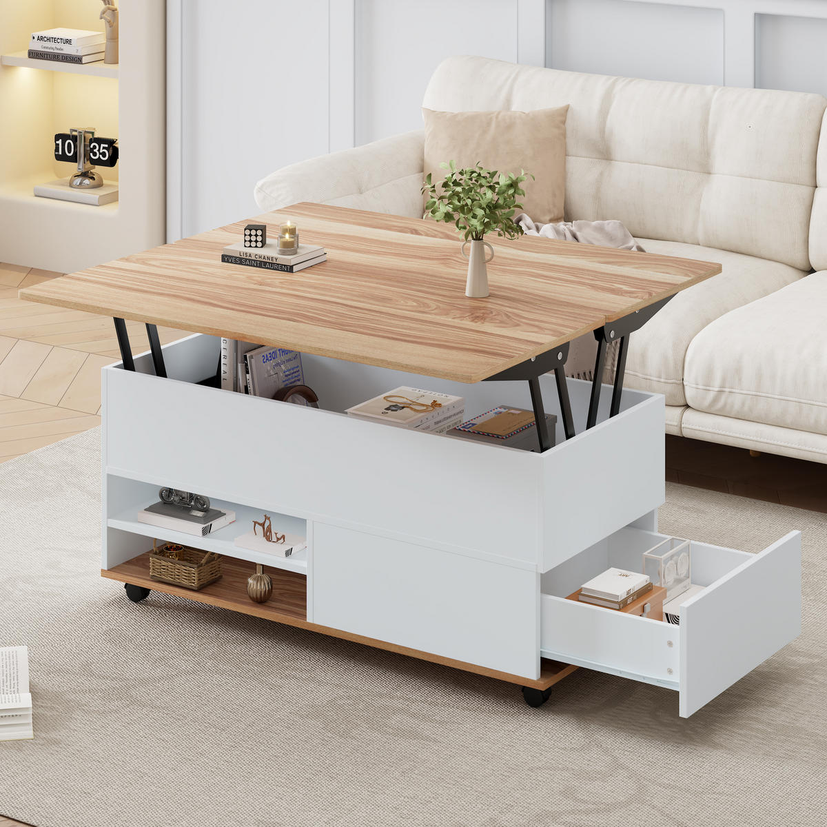 COUCHTISCH Weiß/Natur 100/98/65 cm - Weiß, Holzwerkstoff (98/100/65cm) - PANGIVO
