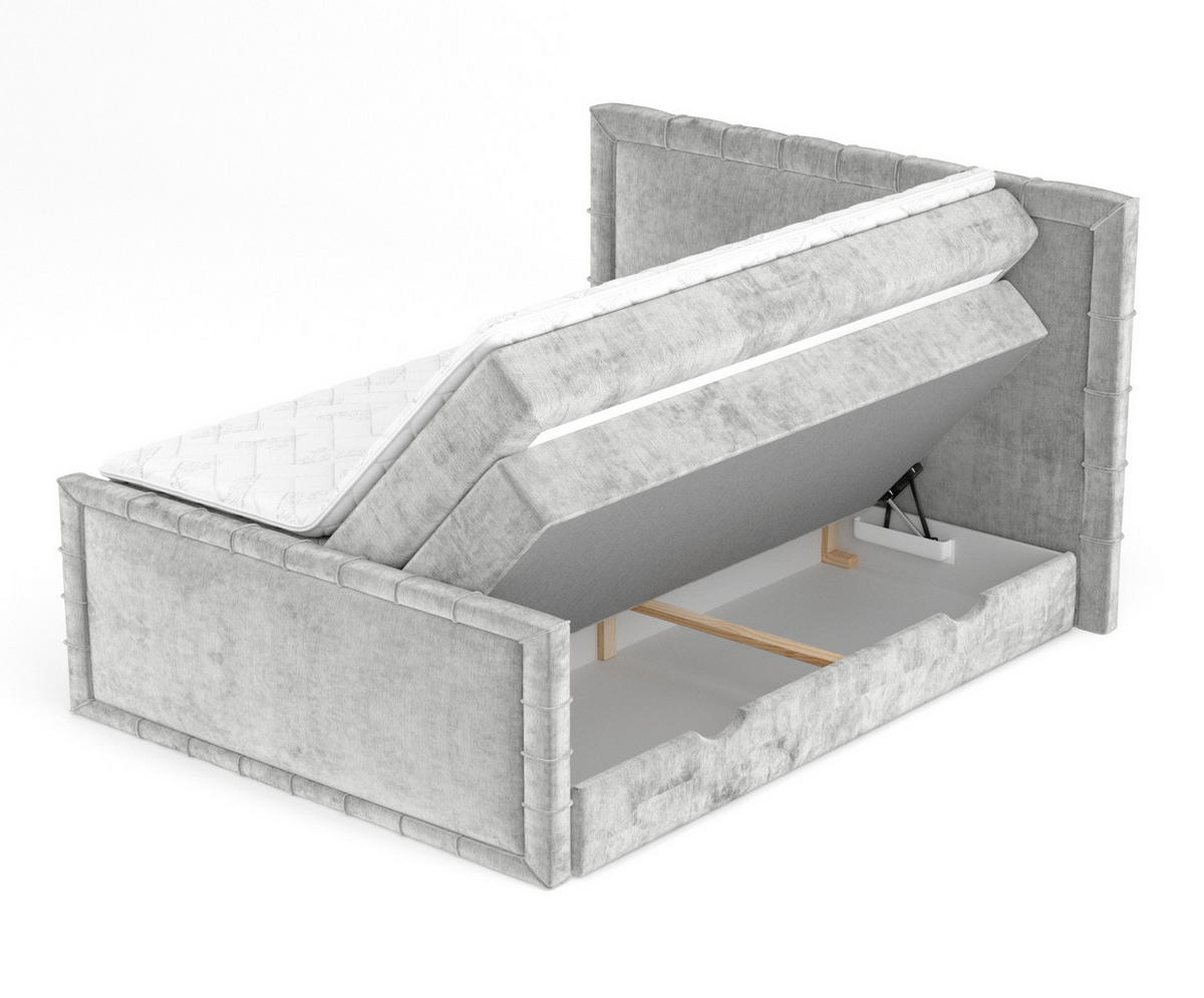 BOXBETT Estelle Hellgrau 180/200 cm im Chenille-Stoff - Hellgrau/Schwarz, Holz/Holzwerkstoff (180/200cm) - Maison de Reve