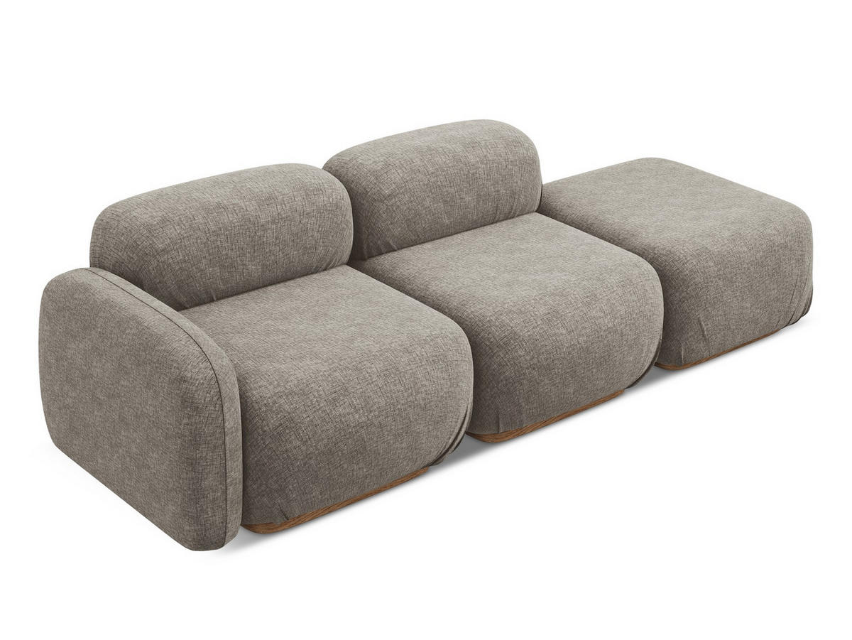 3-SITZER SOFA Rechts Chenille Stoff Grau - Taupe/Braun, Holz/Textil (258/73/95cm) - Makamii
