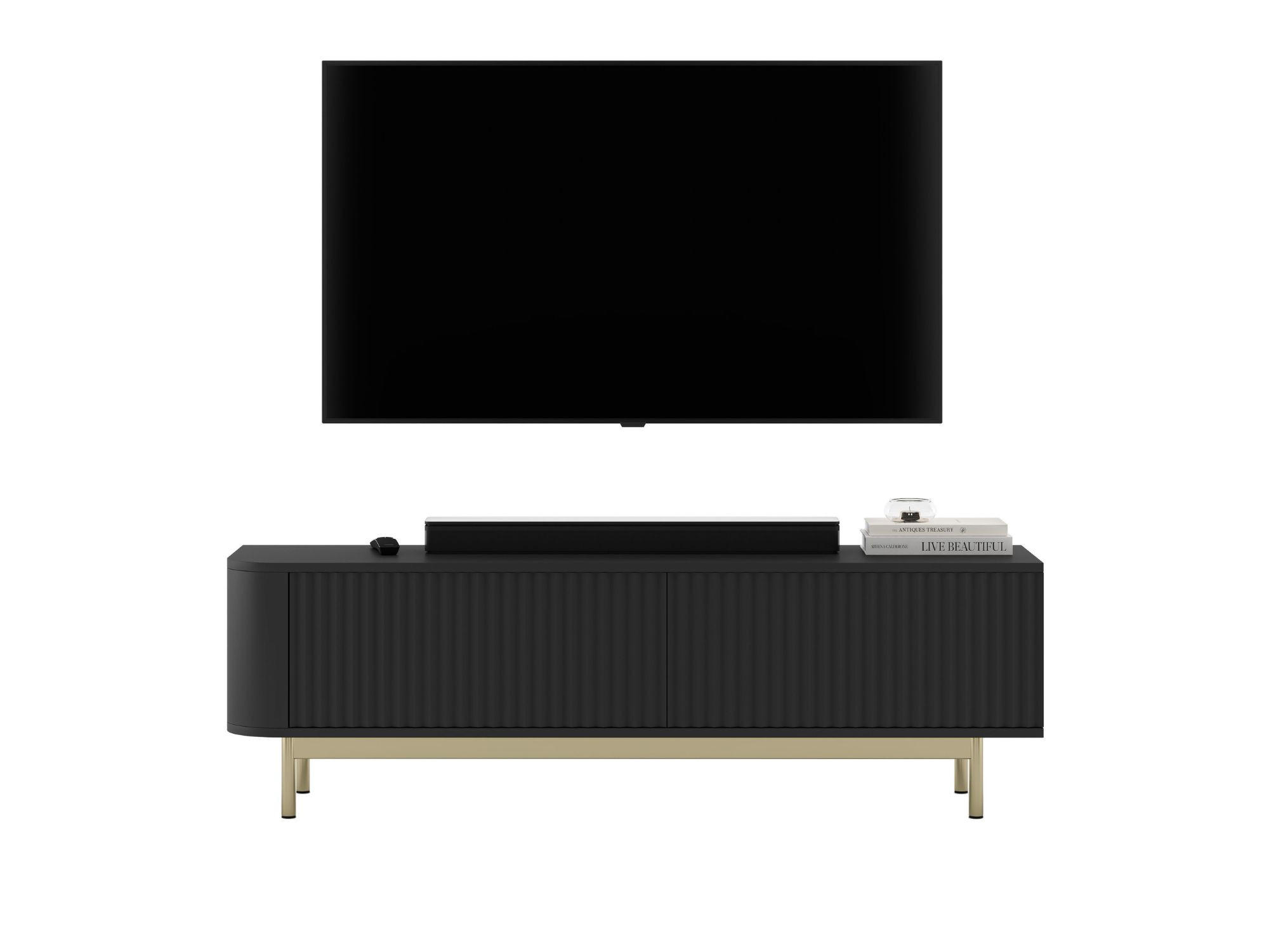 TV komoda Aurora matná čierna 140 cm so zlatým kovovým rámom - čierna/zlatá, kov/kompozitné drevo (140/44/35cm) - Meble Lindner