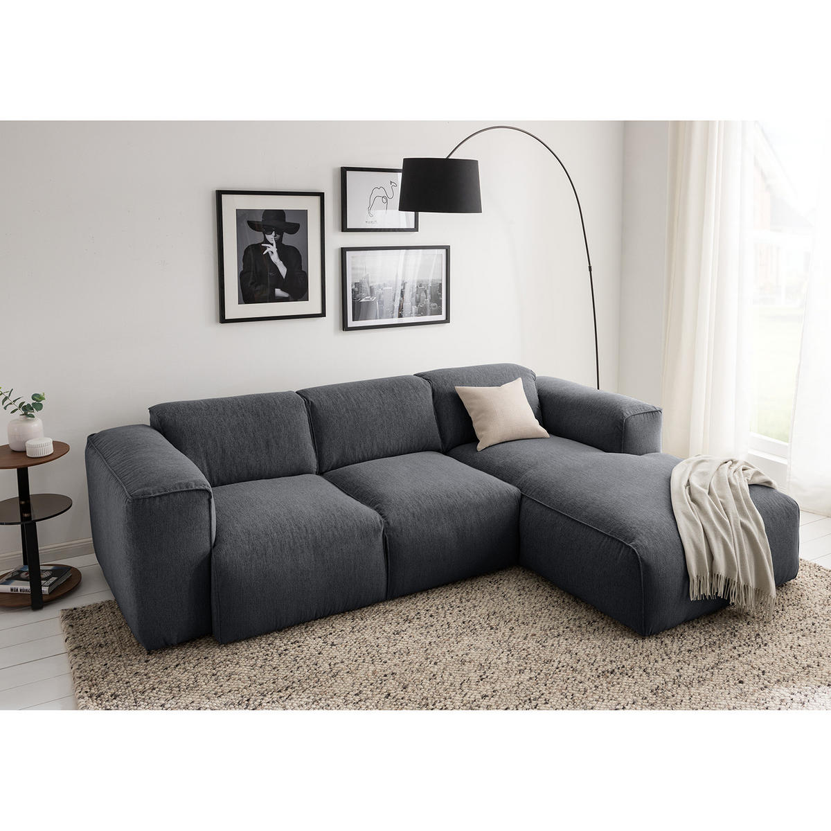 3-SITZER ECKSOFA mit Longchair - Schwarz/Grau, Kunststoff/Textil (251/173cm) - home24