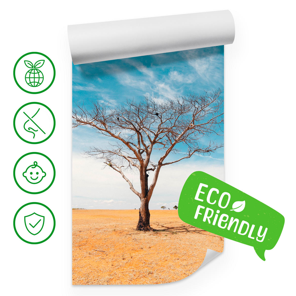 FOTOTAPETE für Wohnzimmer Trockener Baum Wüste Sand 450x315 - Beige/Orange, Papier (450/315cm) - Muralo