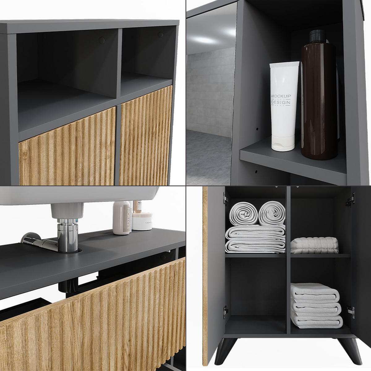 BADMÖBEL-SET Leano Anthrazit/Bergeiche 80 cm, Set 2 - Eichefarben/Anthrazit, Holzwerkstoff (80/62/30cm) - Vicco