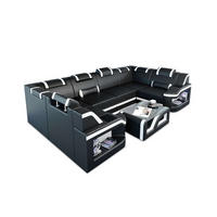WOHNLANDSCHAFT Sofa Padua U Schwarz Weiß Echtleder - Schwarz, Leder (308/80/185cm)