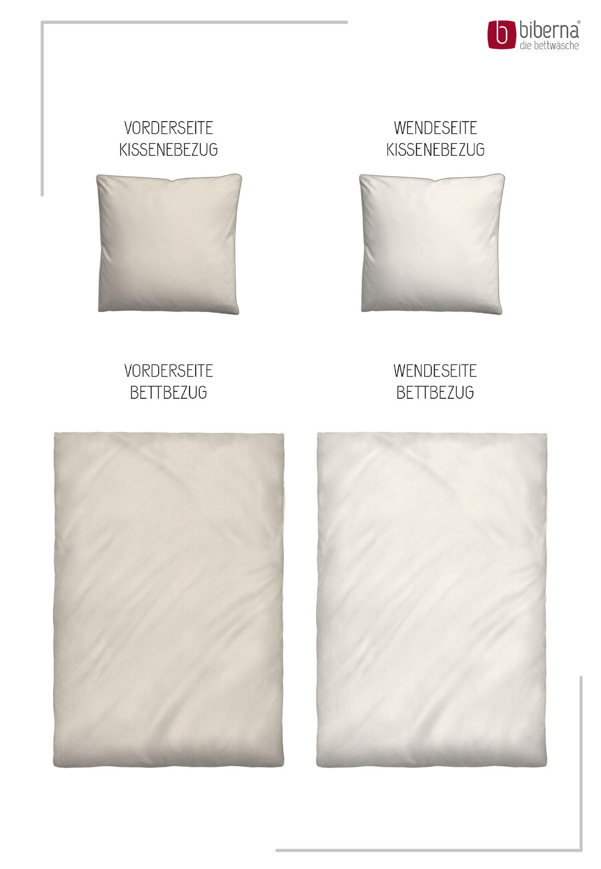 BETTWÄSCHE-GARNITUR Satin Feine Streifen natur, 155x200 cm + 80x80 cm - Naturfarben, Textil (155/200cm) - biberna
