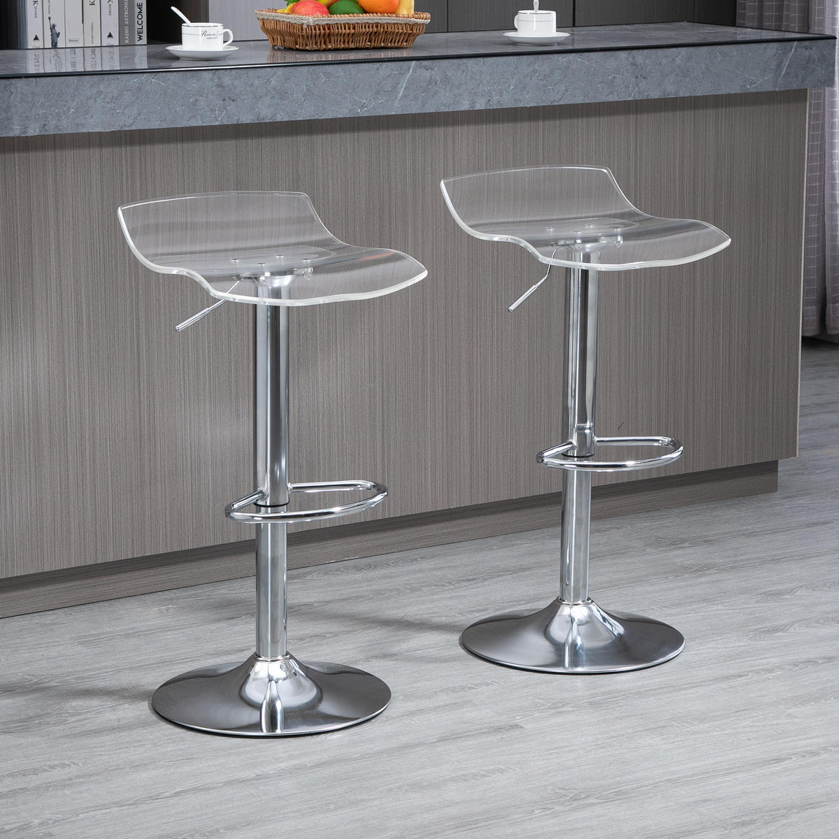 BARHOCKER 2er-Set DE-14697 höhenverstellbar mit Fußstütze Transparent - Transparent, Metall (39/87/39cm) - ComfortXL