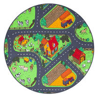 KINDER SPIEL TEPPICH BAUERNHOF RUND - Grün, Textil (133/133cm) - Snapstyle