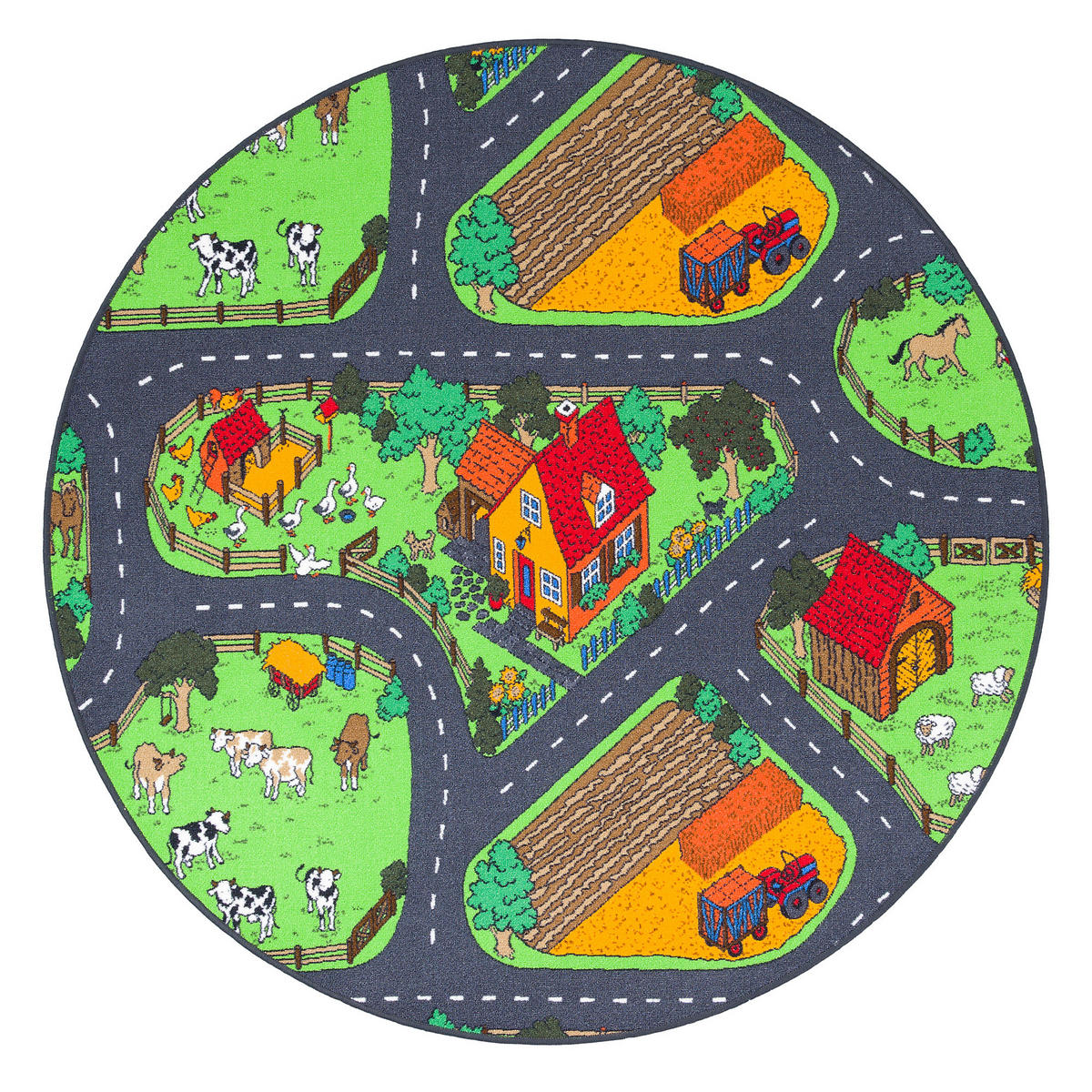 KINDER SPIEL TEPPICH BAUERNHOF RUND - Grün, Textil (133/133cm) - Snapstyle