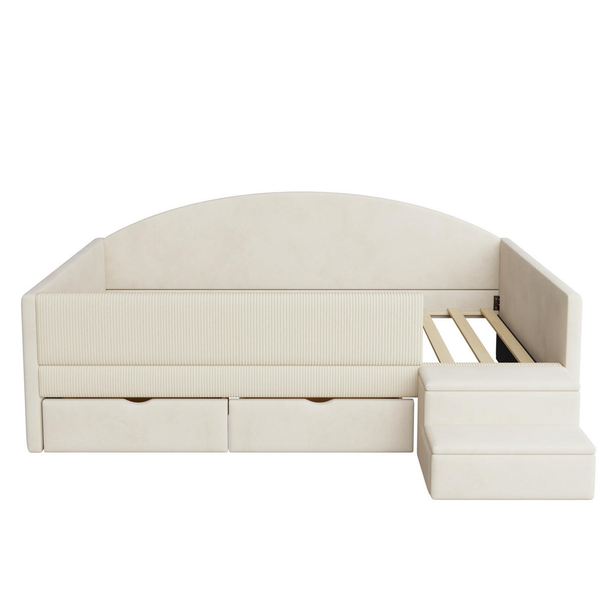 POLSTERBETT 90/190 cm aus Samt mit Schubladen und Stufen, Beige - Beige, Textil (90/190cm) - OKMYHOME