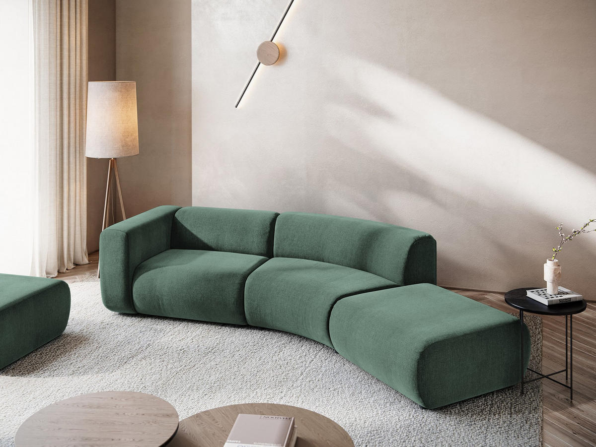 4-SITZER-SOFA Chenille Stoff Grün - Waldgrün/Schwarz, Kunststoff/Textil (335/70/166cm) - Makamii