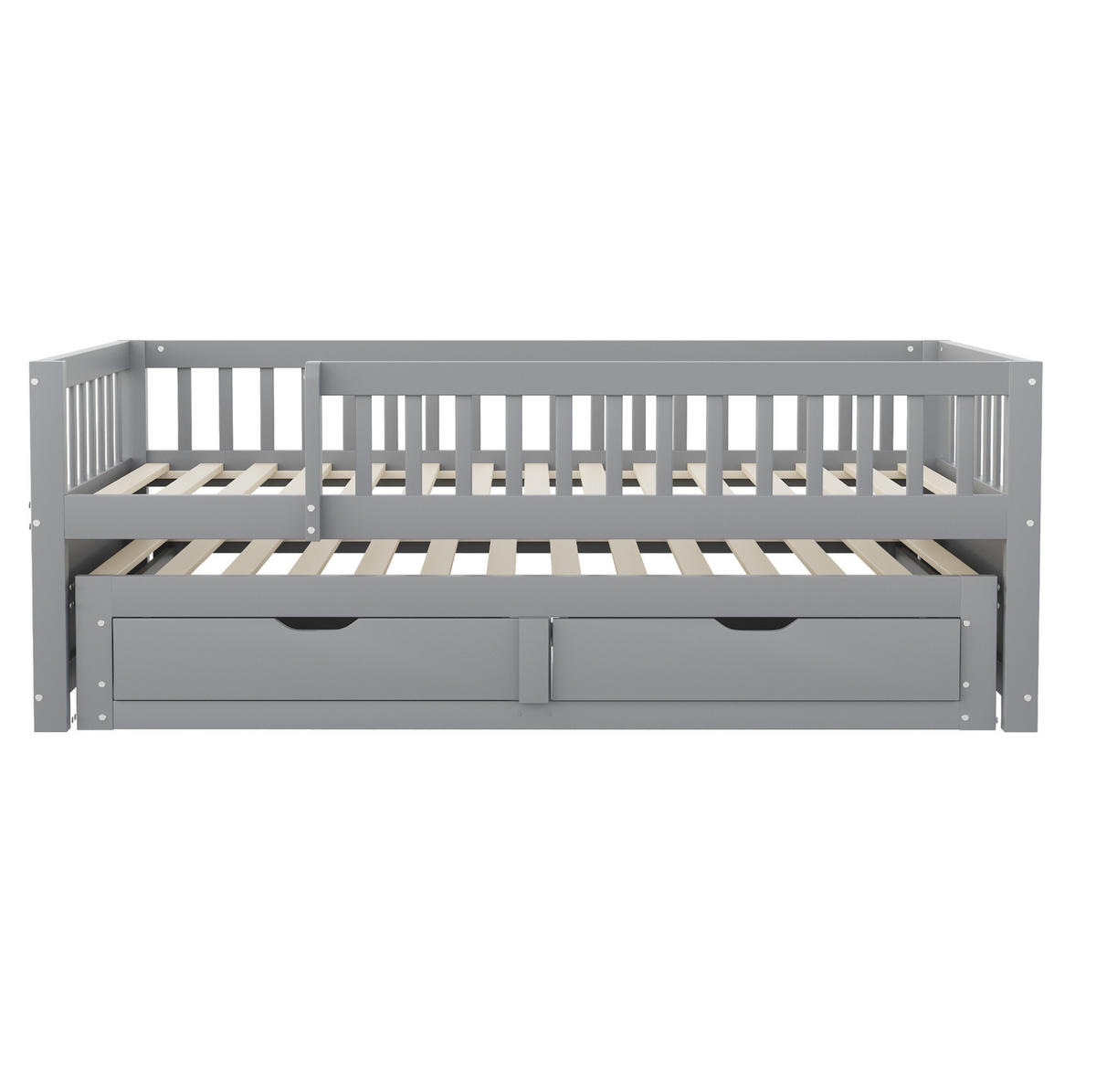 KINDERBETT aus Massivholz 90x200 cm in Grau mit Ausziehbett & 2 Schubladen - Grau, Holz (90/200cm) - Modfu
