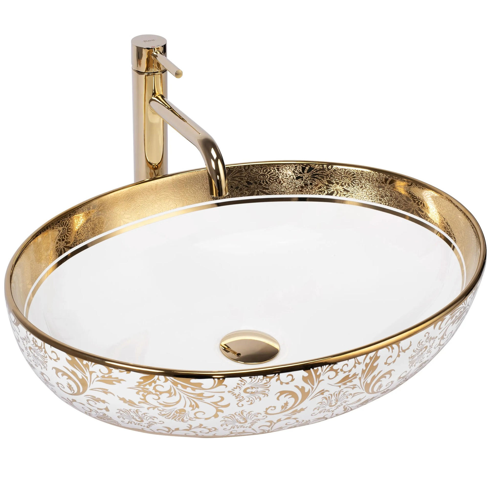 AUFSATZWASCHBECKEN Rea Margot White/gold - Weiß, Keramik (40/13.5/52cm) - REA