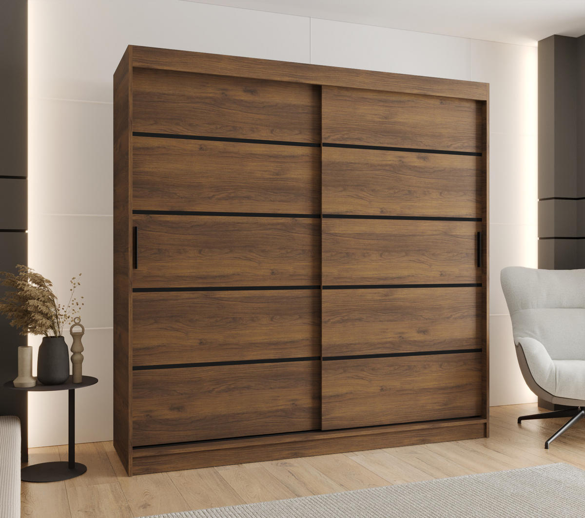 ŠATNÍ skříň s posuvnými dveřmi 200/200/62 2dveřová - černá/hnědá, dřevo/plast (200/200/62cm)