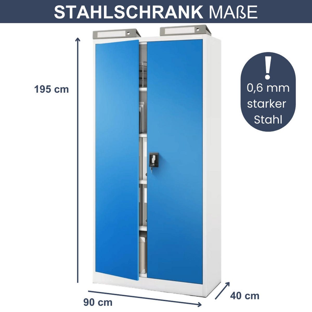 AKTENSCHRANK abschließbar KADO mit Flügeltüren 195x90x40cm Grau-Blau - Grau, Metall (90/195/40cm) - DELUKE