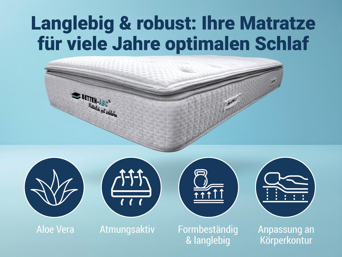 HOTELMATRATZE GrandLux mit Taschenfederkern und intgriertem Topper, Größe: 100 x 200 cm - Weiß, Textil (100/200cm) - Betten-ABC