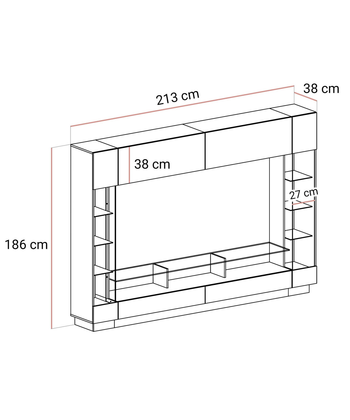 WOHNWAND BLAKE 213/38/186 cm Weiß Hochglanz/Antisol mit LED - Weiß, Holzwerkstoff (213/186/38cm) - Lookway