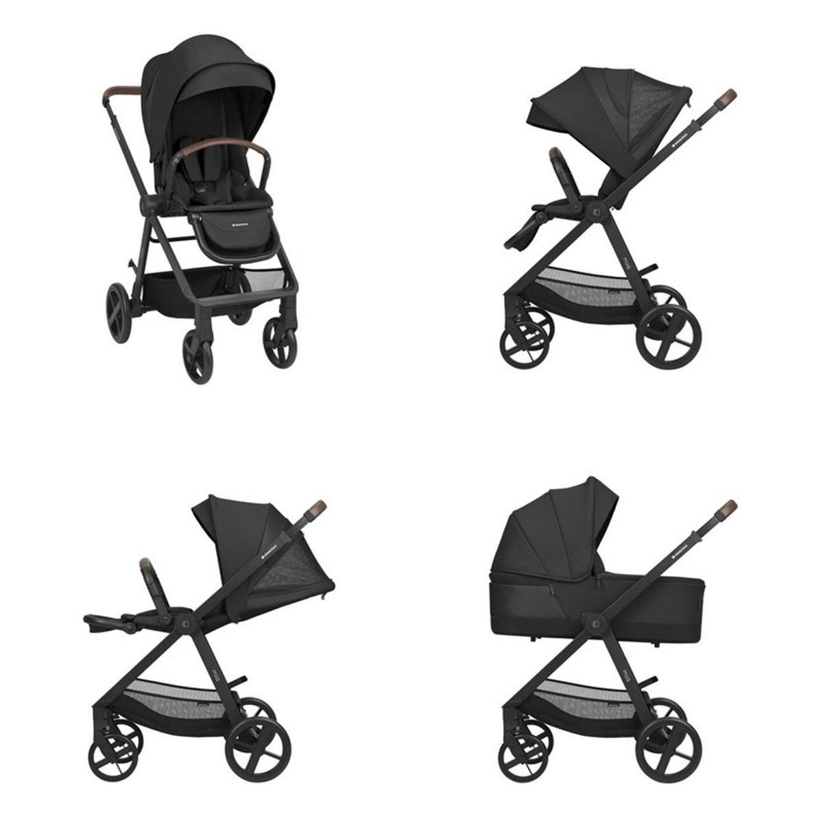 KOMBIKINDERWAGEN Mia 3 in 1 schwarz Babywanne Babyschale Wickeltasche Matratze - Schwarz, Metall (72/53/99cm) - Kikka boo