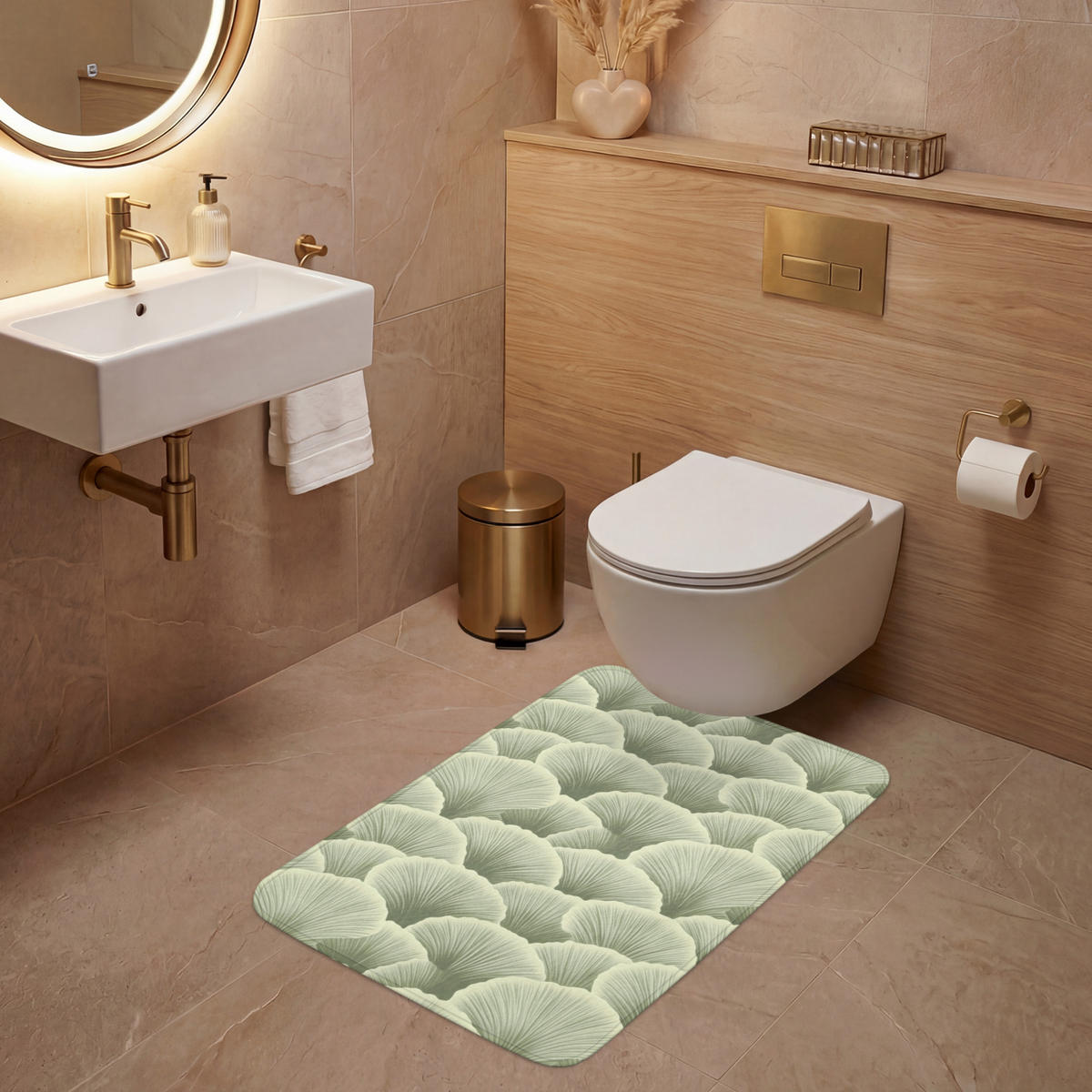 WC-VORLEGER Fächer - Blatt - Grün Toilettenvorleger 60x90 cm - Pastellgrün, Kunststoff/Textil (60/1cm) - OnlyWow