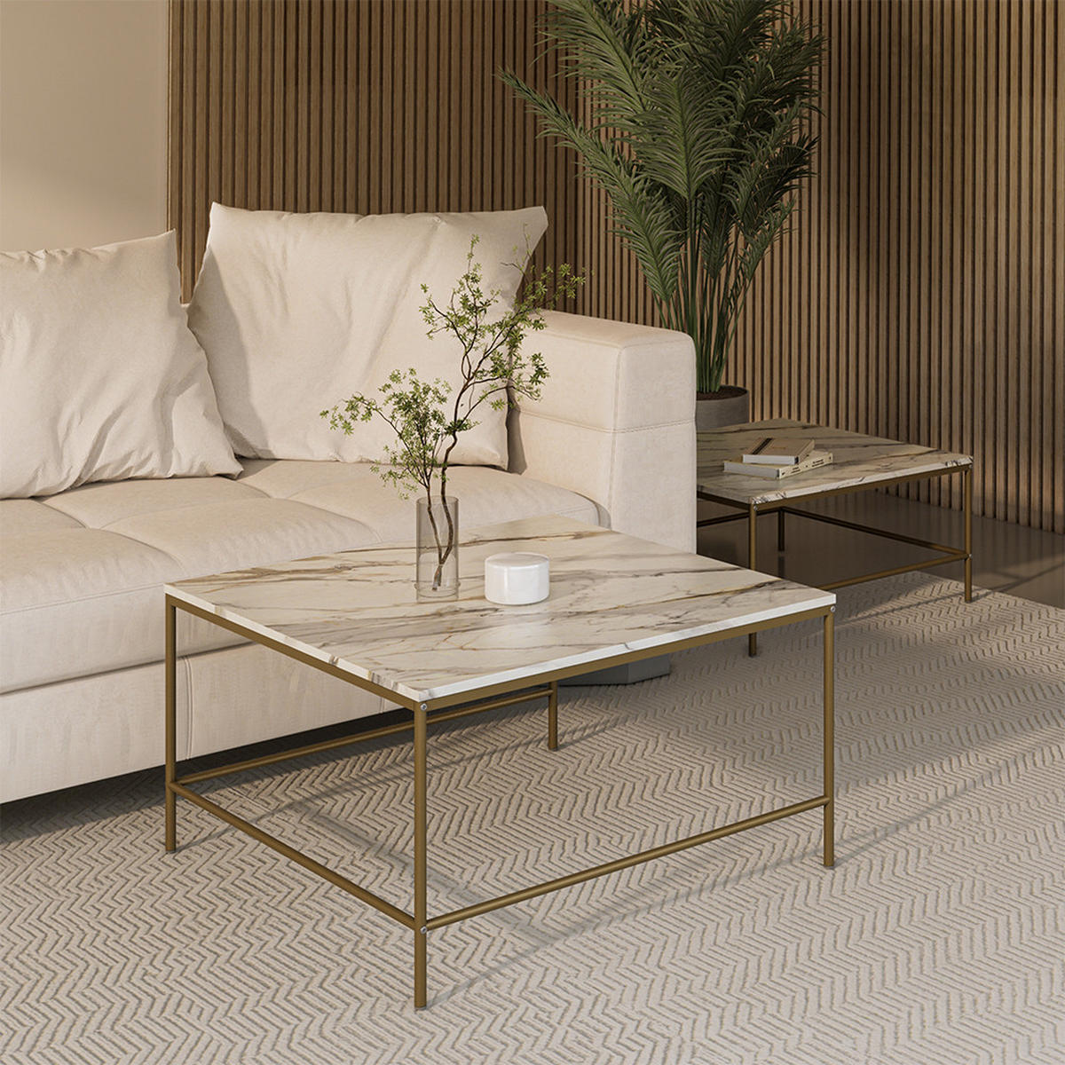 COUCHTISCH-SET Ramio Weiß/Gold 80 x 80 cm 2 Teile - Goldfarben/Weiß, Holzwerkstoff (80/80/45cm) - Vicco