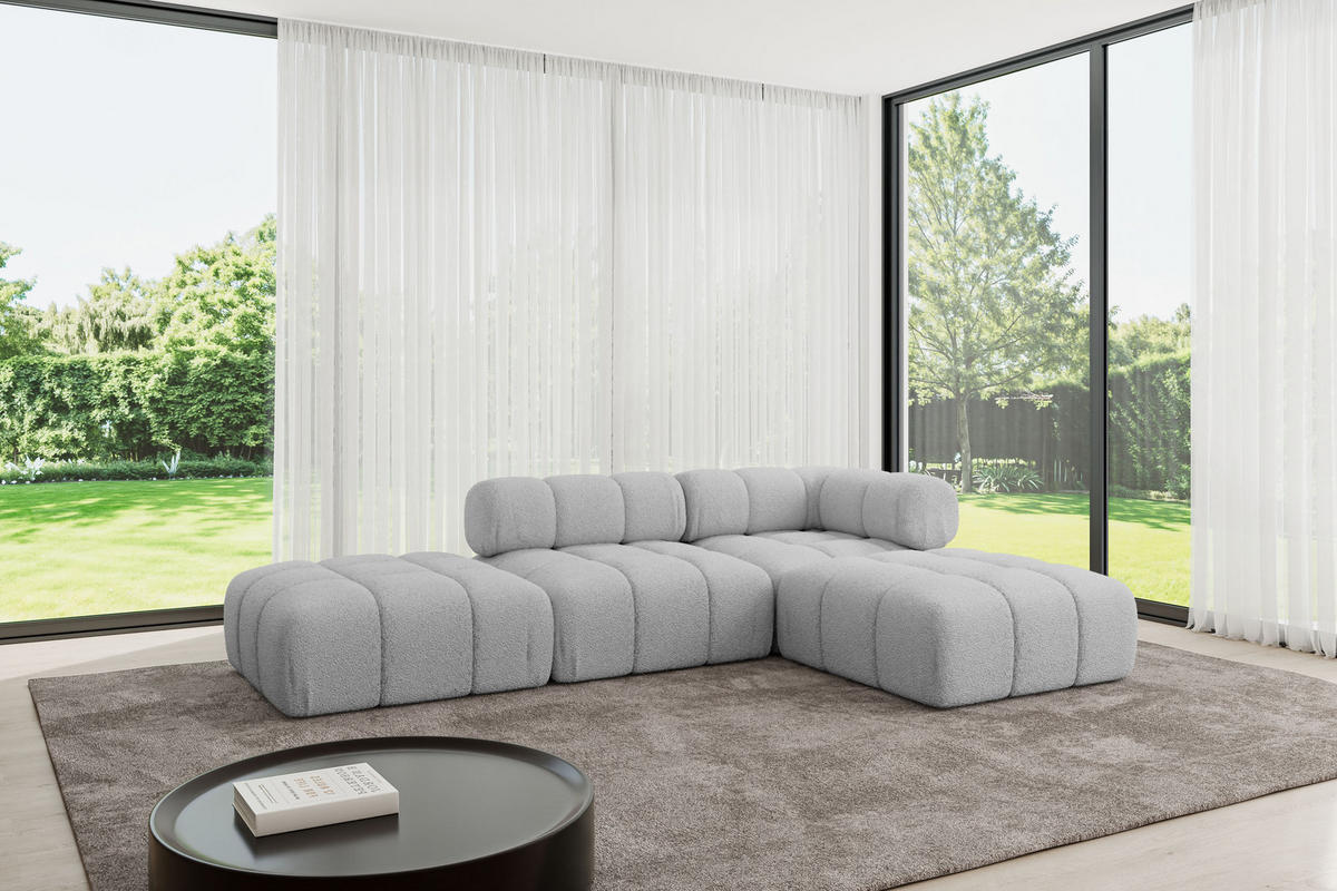 ECKSOFA modulares Sofa Kerru-L1 - 285x190x70 cm Hellgrau Bouclé - Hellgrau, Holzwerkstoff/Textil (285/190cm) - ALTDECOR