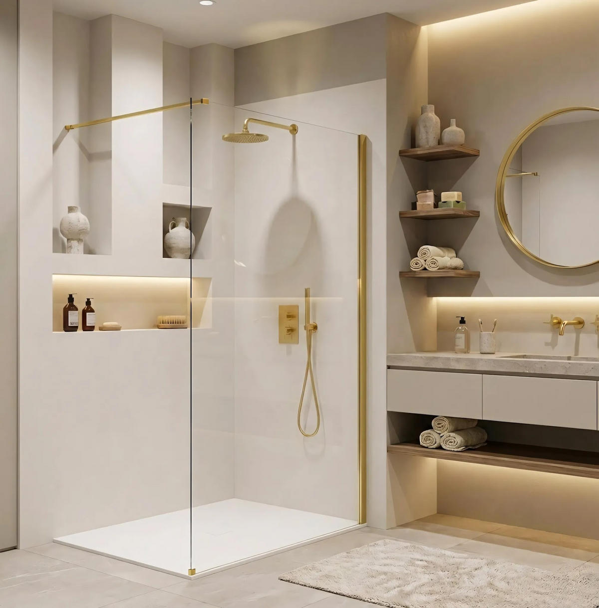 DUSCHWAND Rea Flexi Transparent / Gold 100 - Goldfarben, Glas (120/100/195cm) - REA