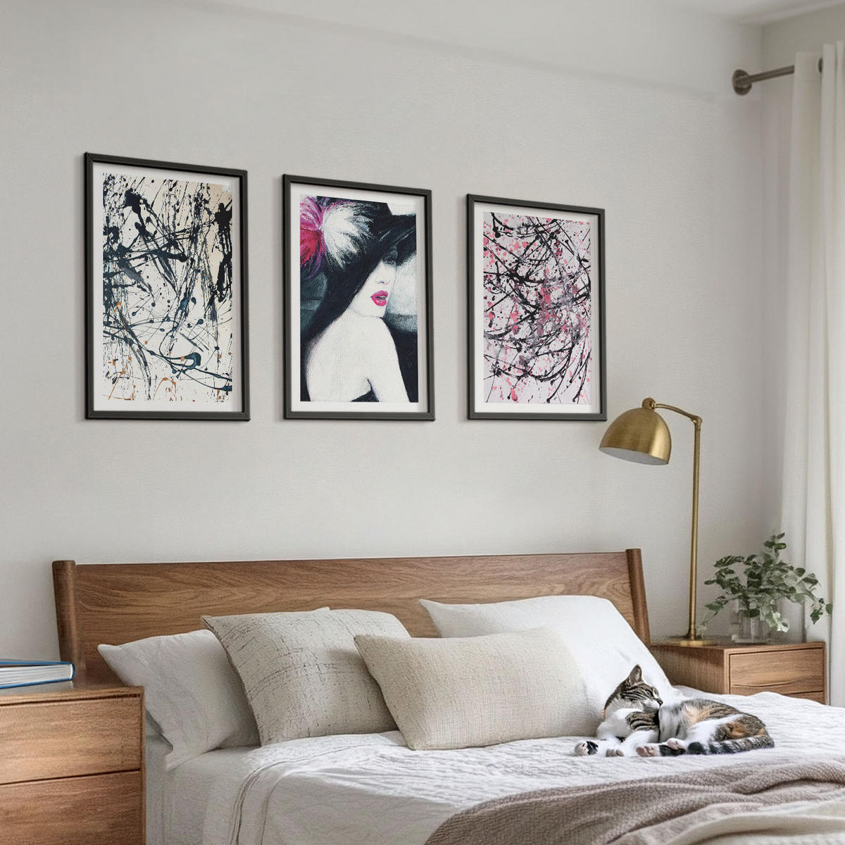 WANDBILDER 3er-Set - 40x60 cm Schwarzer Rahmen - Abstrakte Farbmuster Hut - Schwarz, Kunststoff (40/60cm) - ArtPrintCave