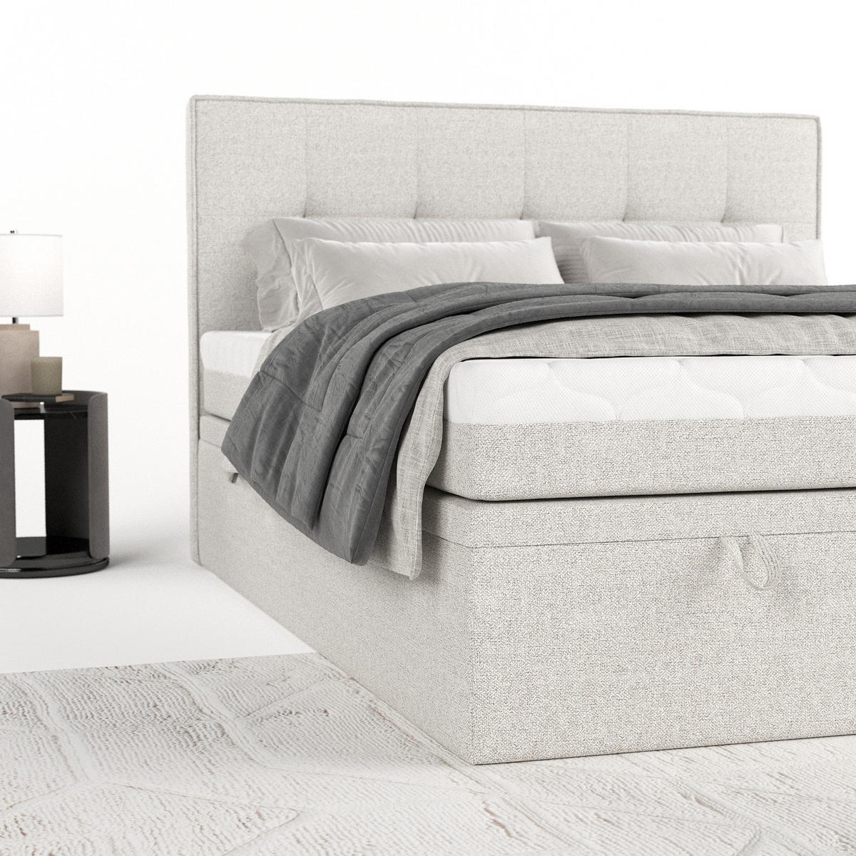 BOXBETT Arivo 200/200 cm Hellbeige im Riva Stoff - Sandfarben/Schwarz, Holz/Holzwerkstoff (200/200cm) - AltaBeds