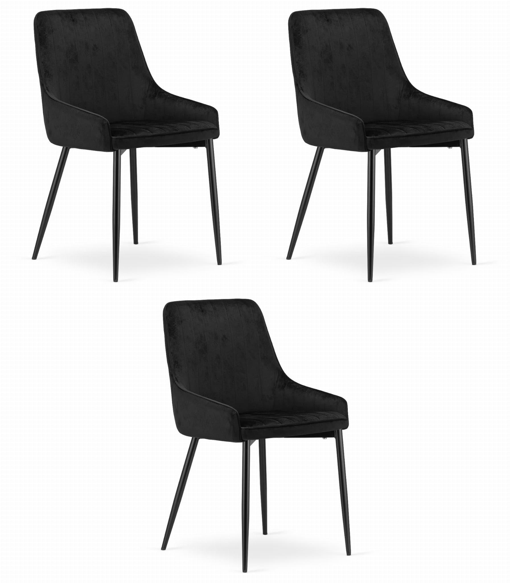 ESSZIMMERSTUHL 3er Set Schwarzer Velours, Schwarz gepolsterte Rückenlehne, Bequeme Sitzfläche - Schwarz, Textil (38/84/46cm) - Best For Home