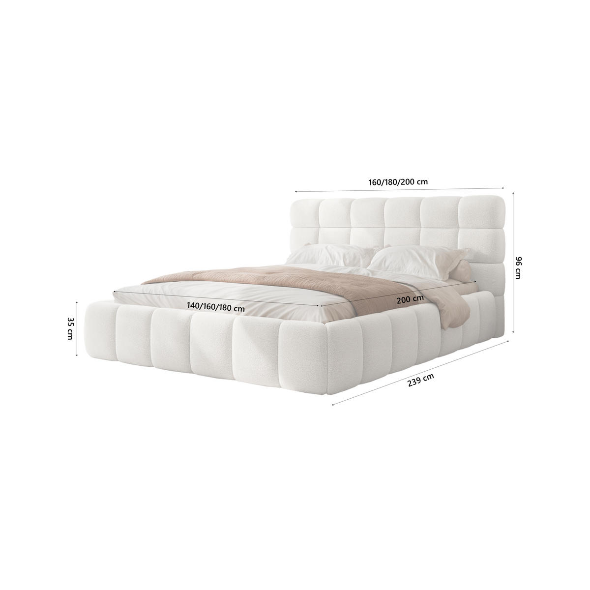 POLSTERBETT BIVIO 140x200 cm, Weiß - Weiß, Textil (140/200cm) - Fedve