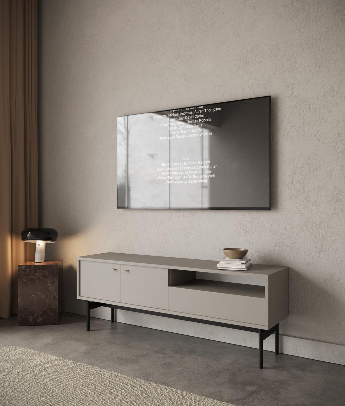 TV-ELEMENT Olar Greige154 cm - Kaschmir/Goldfarben, Holzwerkstoff/Metall (154/56.6/38cm) - Selsey