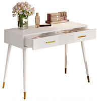 SCHMINKTISCH 100/40/76 cm in Weiß mit 2 Schubladen und goldfarbenen Metallfüßen - Weiß, Holzwerkstoff (40/76/100cm) - Flora Grace