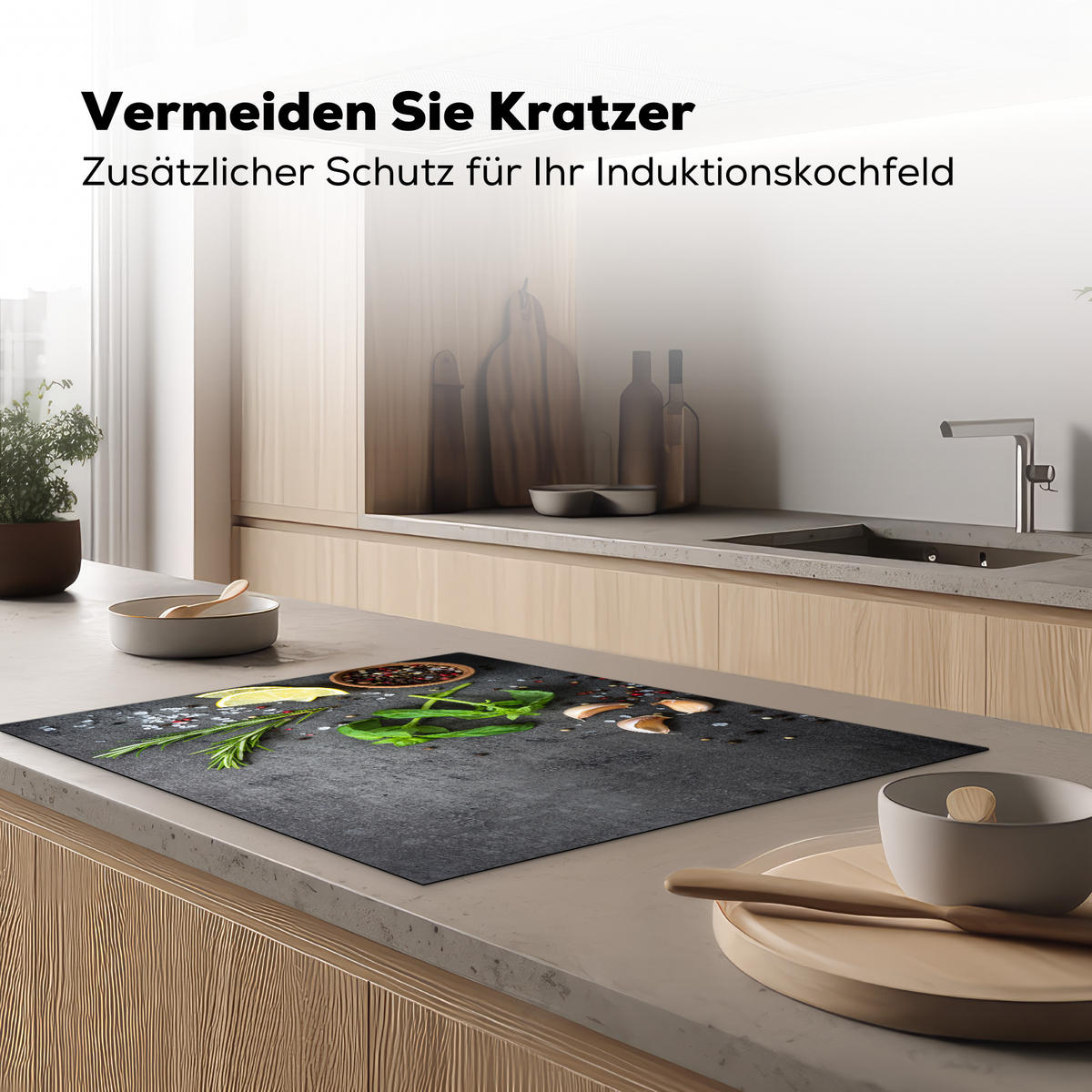 HERDABDECKPLATTE Limette - Kräuter - Gewürze - Grün - Grau - Beton 77x59 cm - Grün, Kunststoff (77/0.2/59cm) - MuchoWow