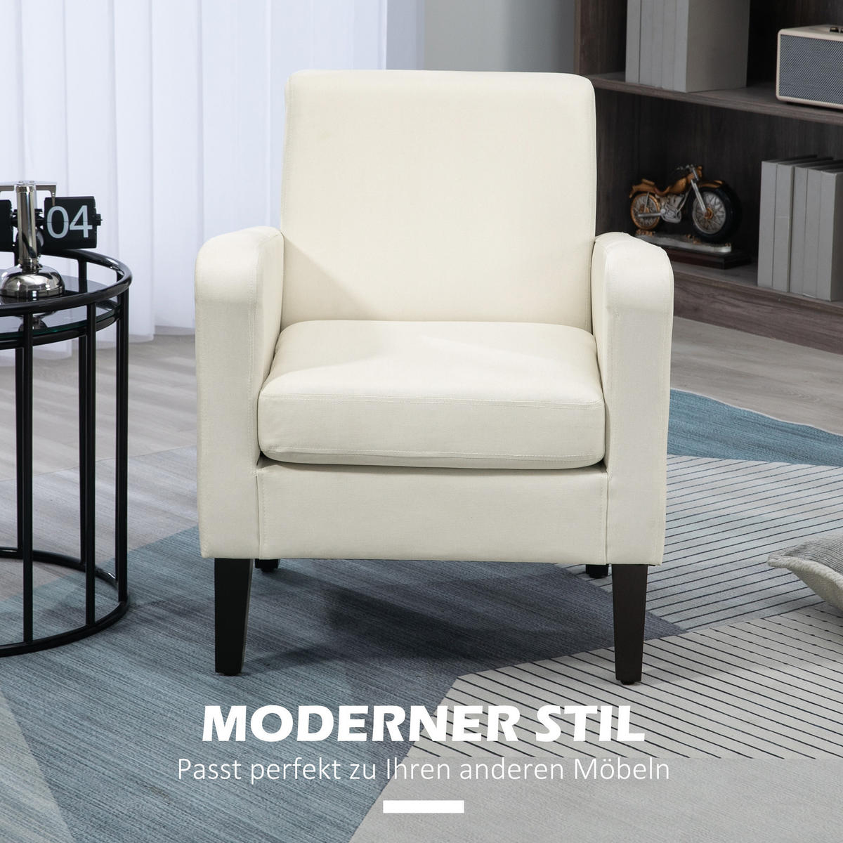 SESSEL mit Rückenlehne, abgerundeten Armlehnen Gepolstert Loungesessel Cremeweiß - Beige, Textil (72/74/66cm) - HOMCOM
