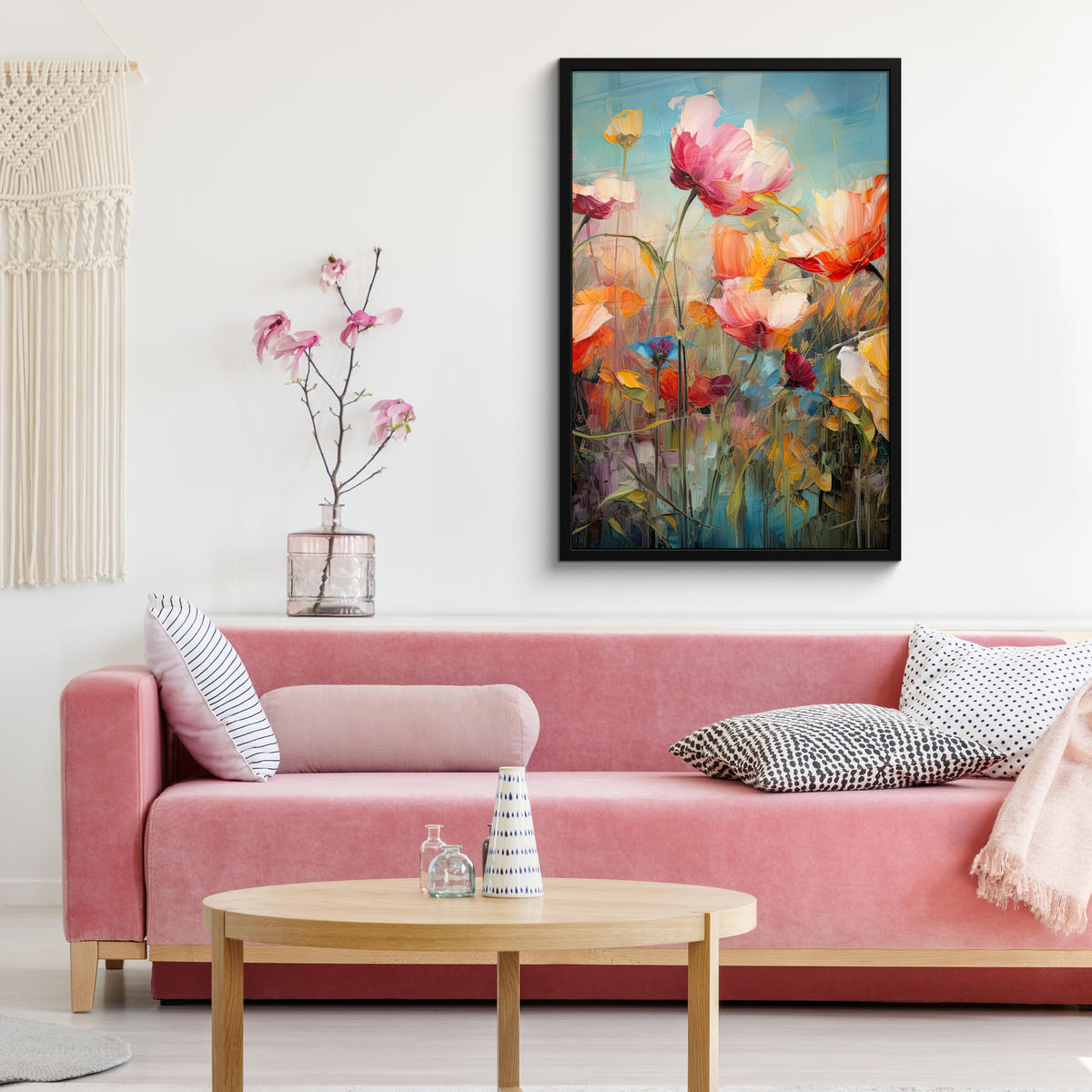 POSTER MIT RAHMENGERAHMTES BILD Blumen - Aquarell - Kunst - Botanisch - Natur 60x90 cm - Orange, Papier (60/90cm) - MuchoWow