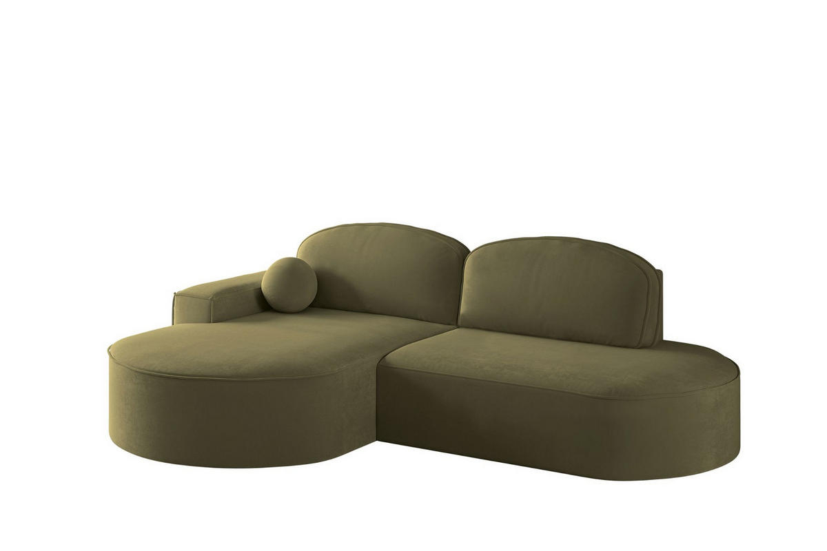 ECKSOFA mit Schlaffunktion und Bettkasten Modena Runden stoff Salvador Olive Links - Olivgrün, Holz/Textil (179/278cm) - Kaiser Möbel