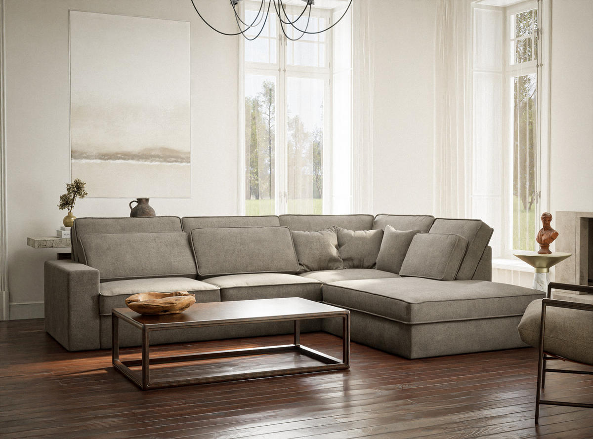 ECKSOFA Kirou Braun Chenille-Stoff - Rechts Seite - Schwarz/Braun, Holz/Holzwerkstoff (311/225cm) - Maison de Reve