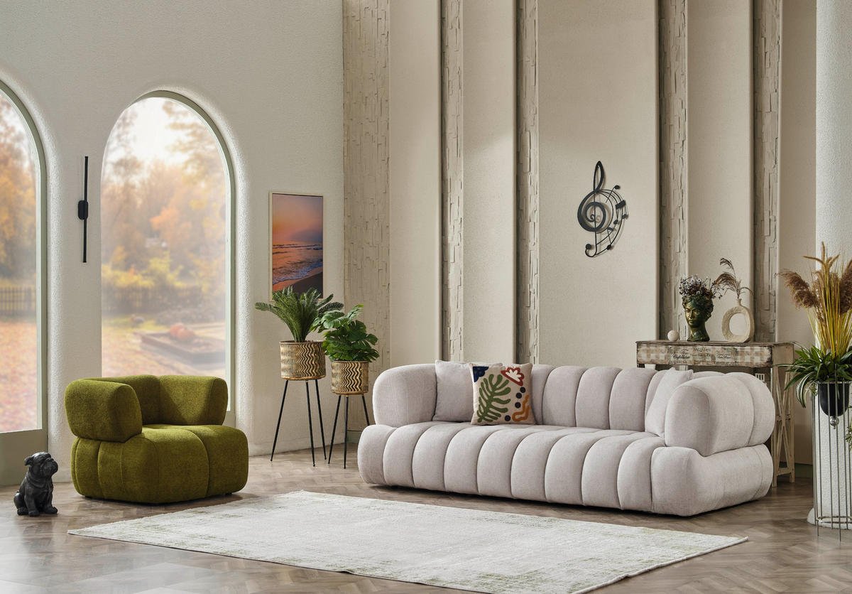 3 Sitzer SOFA Cloudy Samt Creme - Creme, Textil/Metall (250/80/110cm) - Villa Möbel