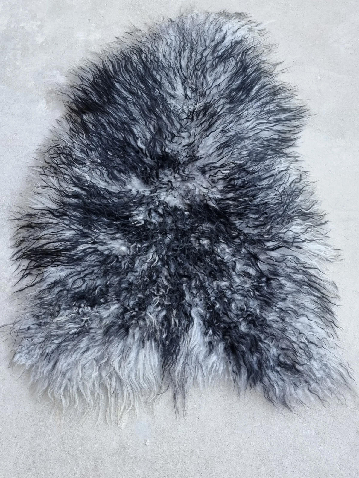 LAMMFELL Island Langhaar natur lockig weich Premium Hellgrau-Schwarz geflammt ca. 105 cm - Hellgrau/Schwarz, Fell (55/105cm) - Provellus