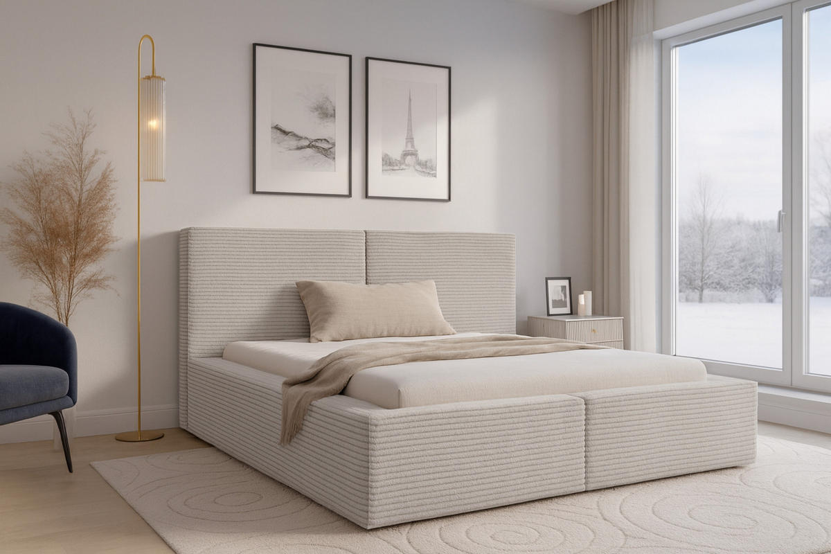 POLSTERBETT BERNO 200/200 in Cord Ecru - Ecru, Holz/Holzwerkstoff (200/200cm) - Deine Möbel 24