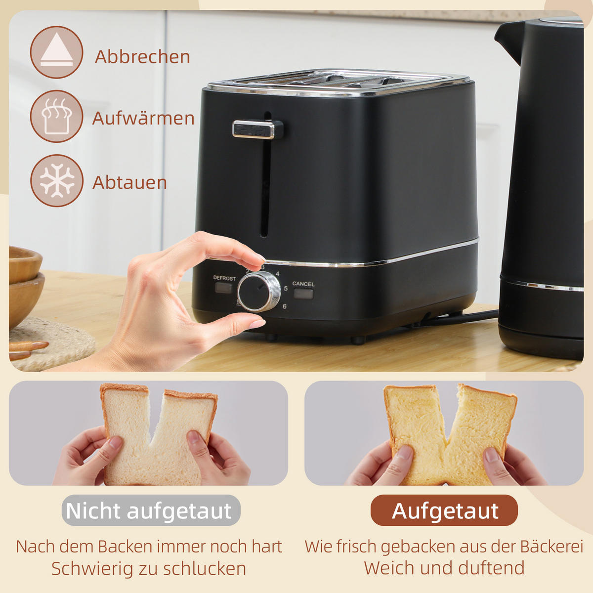 TOASTER mit Wasserkocher DE-07903 Schwarz/Stahl - Schwarz, Metall (16/24.3/21.2cm) - ComfortXL